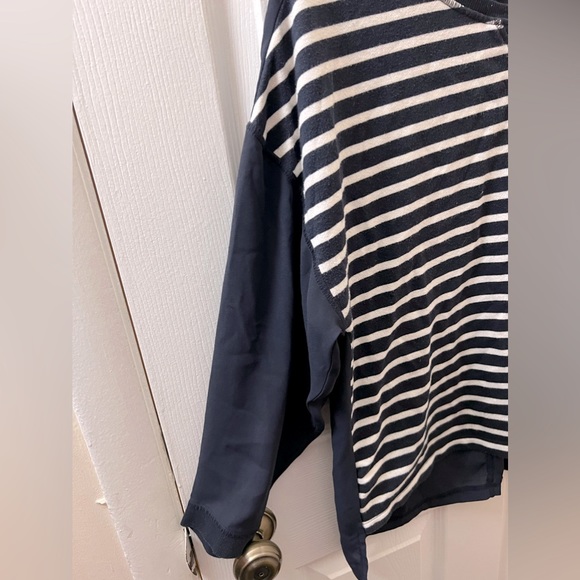 LOFT Medium Navy & White Striped Blouse w/ Sheer Navy Back - Picture 3 of 6